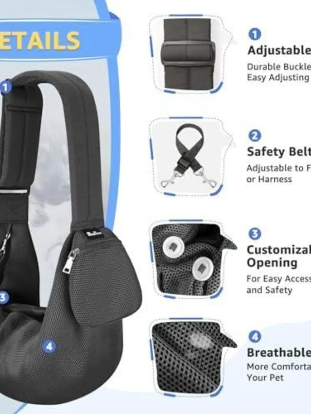 Mesh Pet Carrier Sling - Thick Padded Shoulder Strap